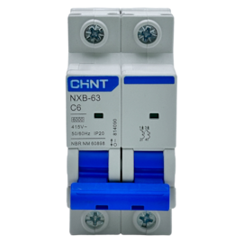 Mini Disjuntor Bipolar Chint NXB-63 2P Curva C 6A 6kA