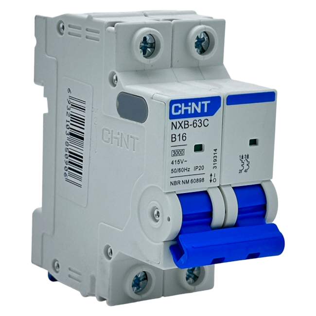 Mini Disjuntor Bipolar Chint NXB-63C 2P Curva B 16A 3kA