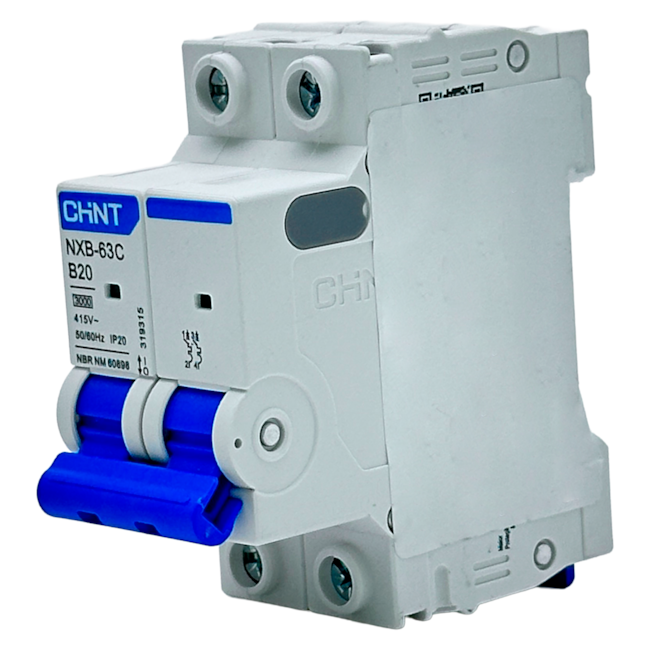 Mini Disjuntor Bipolar Chint NXB-63C 2P Curva B 20A 3kA