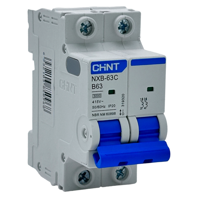 Mini Disjuntor Bipolar Chint NXB-63C 2P Curva B 63A 3kA