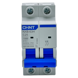 Mini Disjuntor Bipolar Chint NXB-63H 2P Curva C 25A 10kA