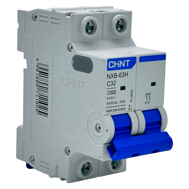 Mini Disjuntor Bipolar Chint NXB-63H 2P Curva C 32A 10kA Mini Disjuntor Bipolar Chint NXB-63H 2P Curva C 32A 10kA