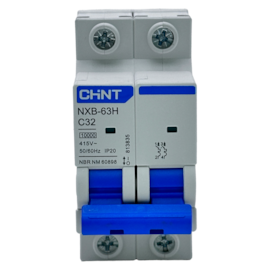 Mini Disjuntor Bipolar Chint NXB-63H 2P Curva C 32A 10kA