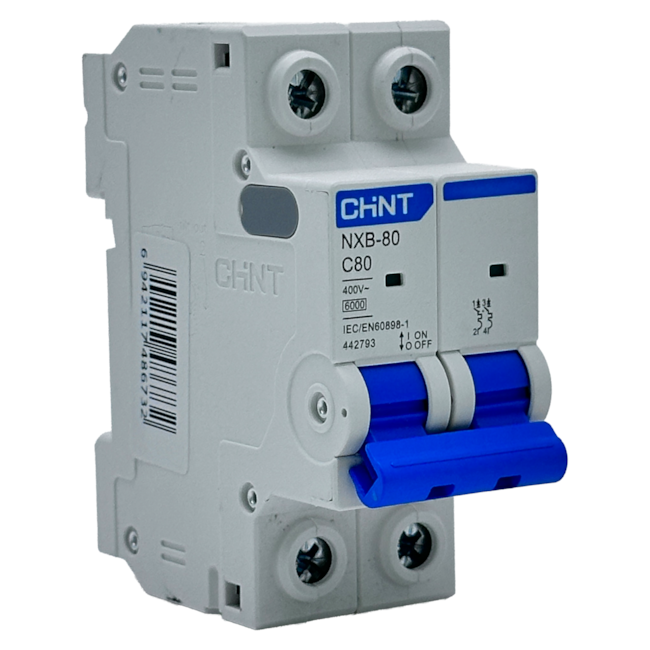 Mini Disjuntor Bipolar Chint NXB-80 2P Curva C 80A 6kA Mini Disjuntor Bipolar Chint NXB-80 2P Curva C 80A 6kA