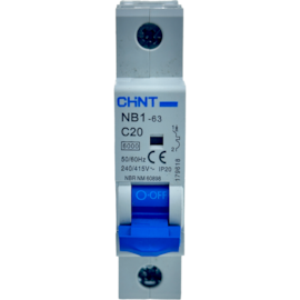 Mini Disjuntor Monopolar Chint 20A NB1-63 1P C20 6kA DB