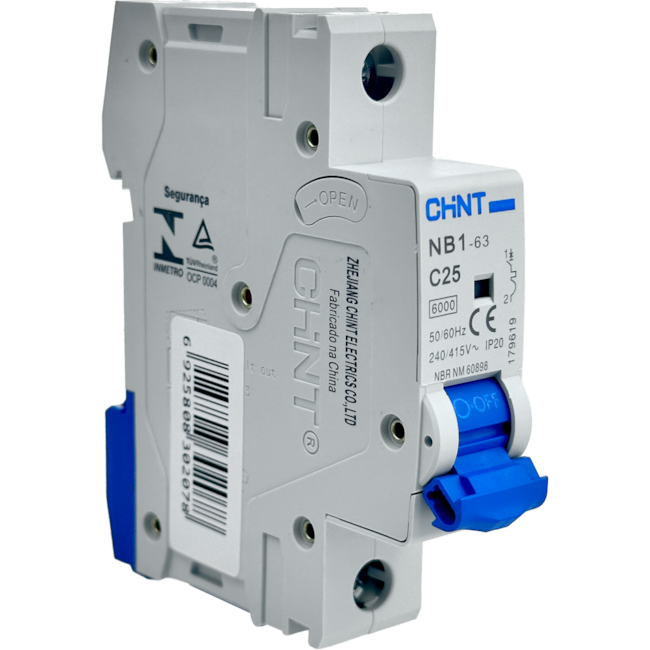 Mini Disjuntor Monopolar Chint 25A NB1-63 1P C25 6kA DB Mini Disjuntor Monopolar Chint 25A NB1-63 1P C25 6kA DB