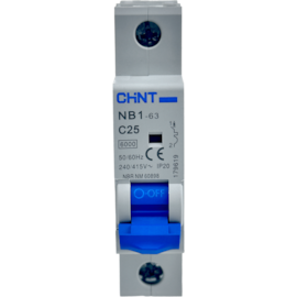 Mini Disjuntor Monopolar Chint 25A NB1-63 1P C25 6kA DB