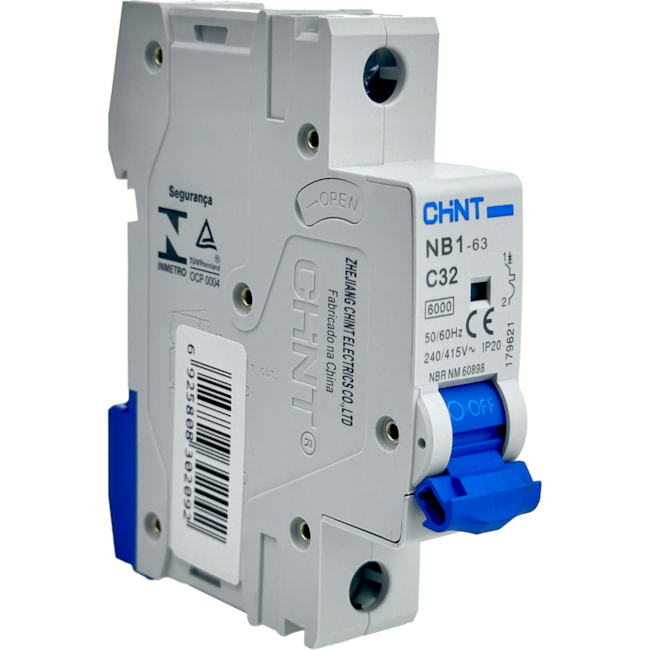 Mini Disjuntor Monopolar Chint 32A NB1-63 1P C32 6kA DB Mini Disjuntor Monopolar Chint 32A NB1-63 1P C32 6kA DB