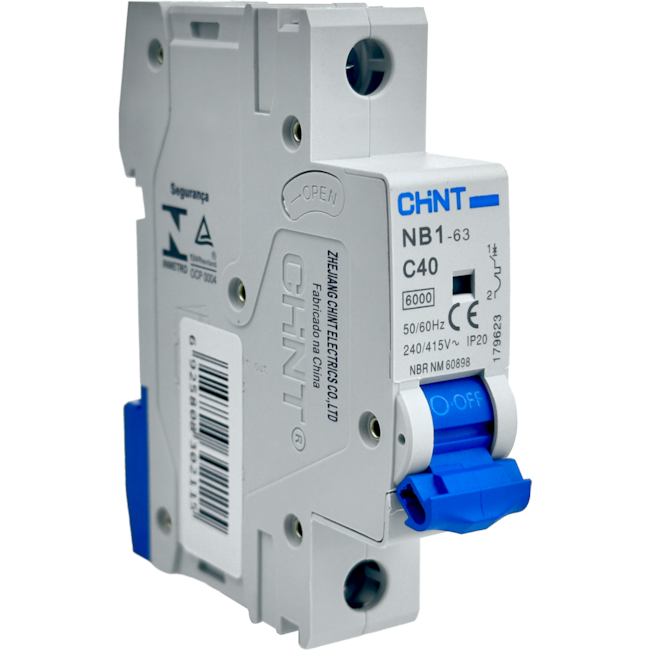 Mini Disjuntor Monopolar Chint 40A NB1-63 1P C40 6kA DB Mini Disjuntor Monopolar Chint 40A NB1-63 1P C40 6kA DB