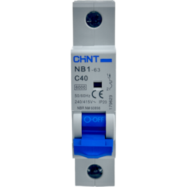 Mini Disjuntor Monopolar Chint 40A NB1-63 1P C40 6kA DB Mini Disjuntor Monopolar Chint 40A NB1-63 1P C40 6kA DB