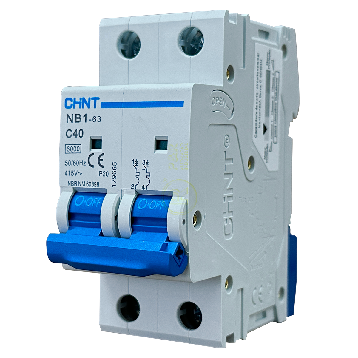 Mini Disjuntor Bipolar Chint 40A NB1-63 2P C40 6kA - Proteção até 415V