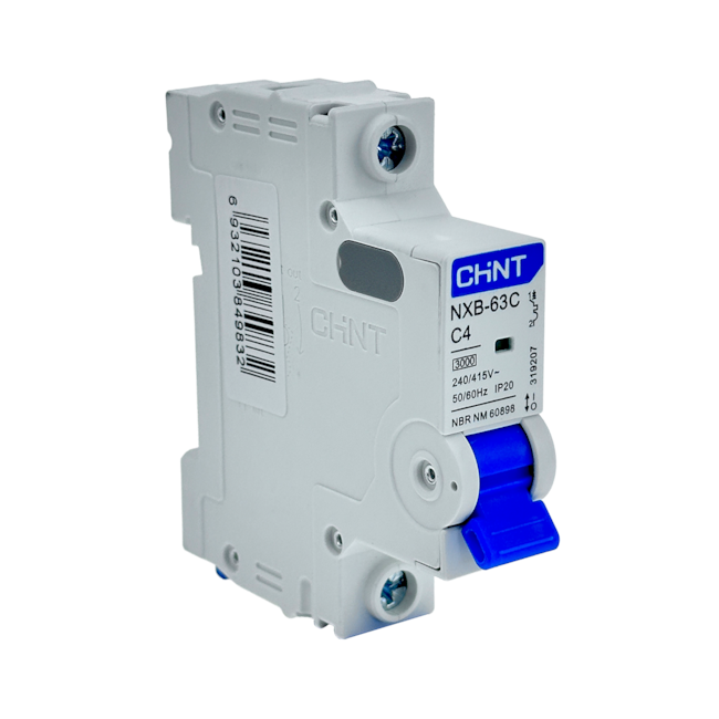 Mini Disjuntor Monopolar Chint 4A NXB-63C 1P C4 3kA Mini Disjuntor Monopolar Chint 4A NXB-63C 1P C4 3kA