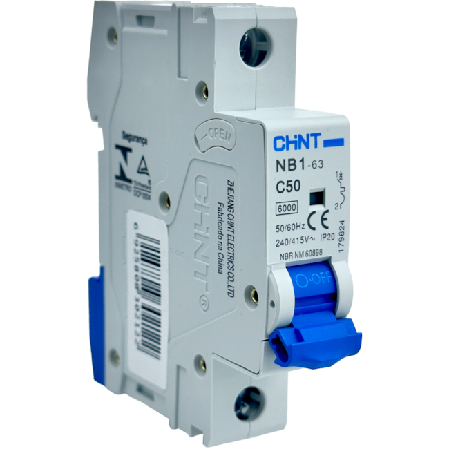 Mini Disjuntor Monopolar Chint 50A NB1-63 1P C50 6kA DB