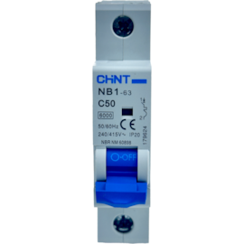 Mini Disjuntor Monopolar Chint 50A NB1-63 1P C50 6kA DB Mini Disjuntor Monopolar Chint 50A NB1-63 1P C50 6kA DB