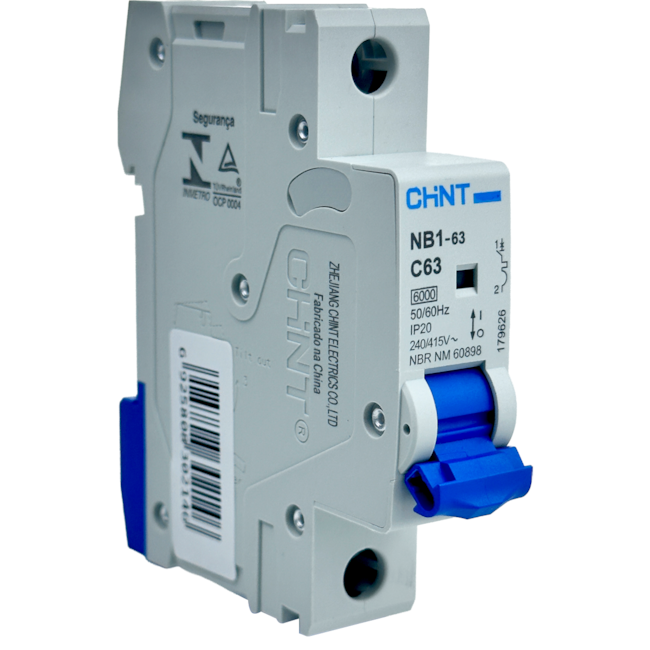 Mini Disjuntor Monopolar Chint 63A NB1-63 1P C63 6kA DB