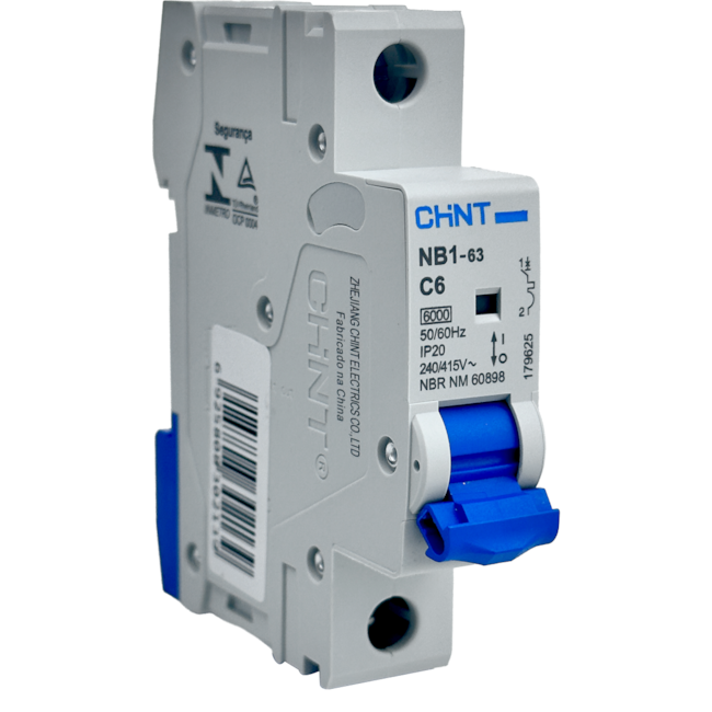 Mini Disjuntor Monopolar Chint 6A NB1-63 1P C6 6kA DB Mini Disjuntor Monopolar Chint 6A NB1-63 1P C6 6kA DB