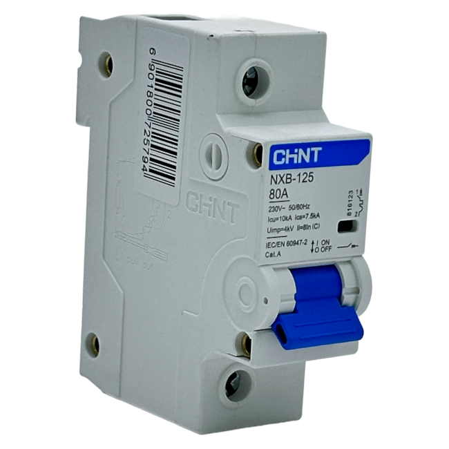 Mini Disjuntor Monopolar Chint NXB-125 Curva C 80A 7,5kA Mini Disjuntor Monopolar Chint NXB-125 Curva C 80A 7,5kA