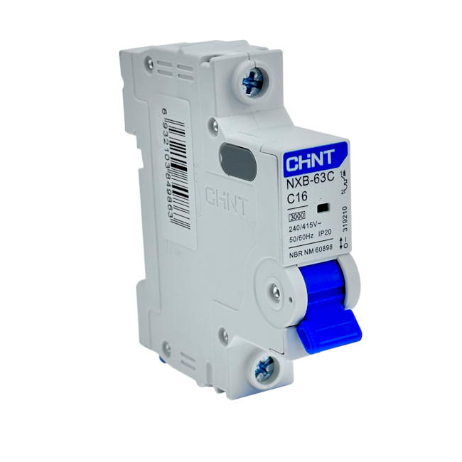 Mini Disjuntor Monopolar Chint NXB-63C 1P C16 16A 3kA