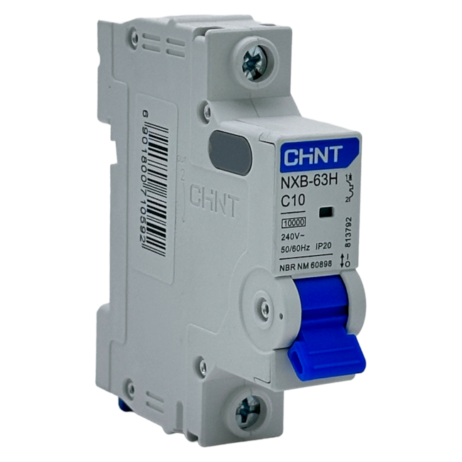 Mini Disjuntor Monopolar Chint NXB-63H 1P Curva C 10A 10kA Mini Disjuntor Monopolar Chint NXB-63H 1P Curva C 10A 10kA