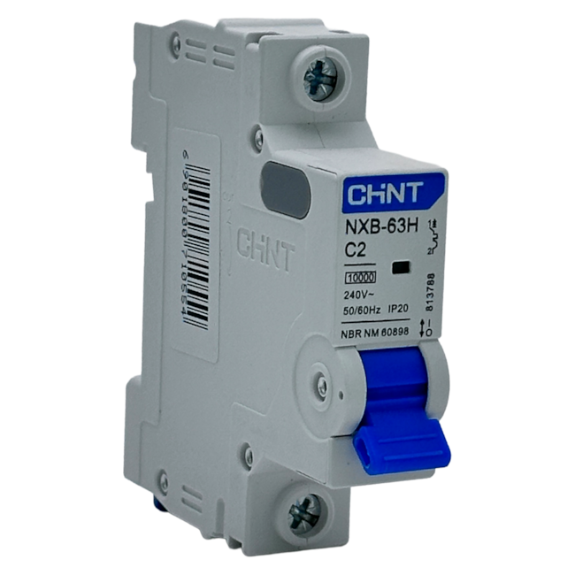Mini Disjuntor Monopolar Chint NXB-63H 1P Curva C 2A 10kA Mini Disjuntor Monopolar Chint NXB-63H 1P Curva C 2A 10kA