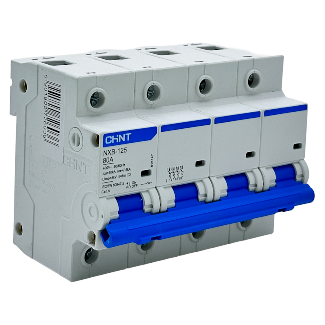 Mini Disjuntor Tetrapolar Chint NXB-125 Curva C 80A 7,5kA Mini Disjuntor Tetrapolar Chint NXB-125 Curva C 80A 7,5kA