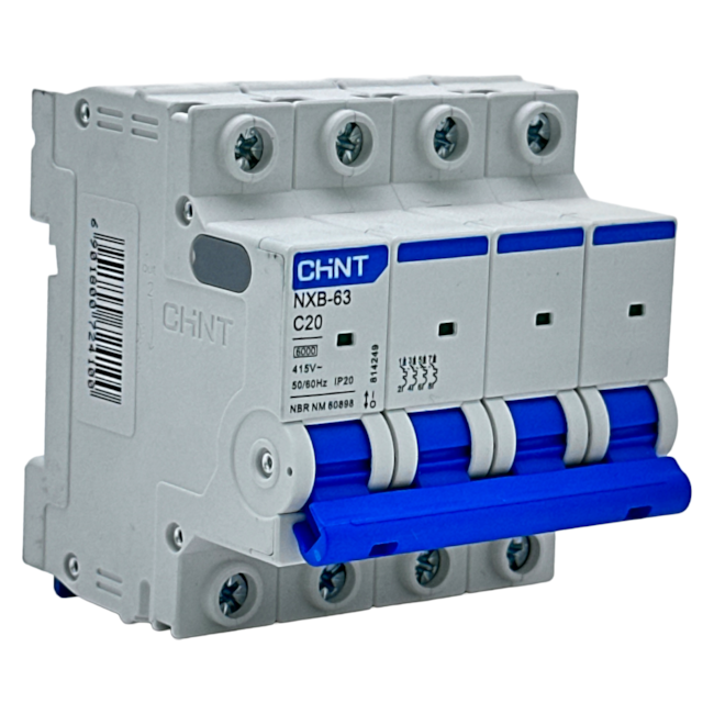Mini Disjuntor Tetrapolar Chint NXB-63 4P Curva C 20A 6kA Mini Disjuntor Tetrapolar Chint NXB-63 4P Curva C 20A 6kA