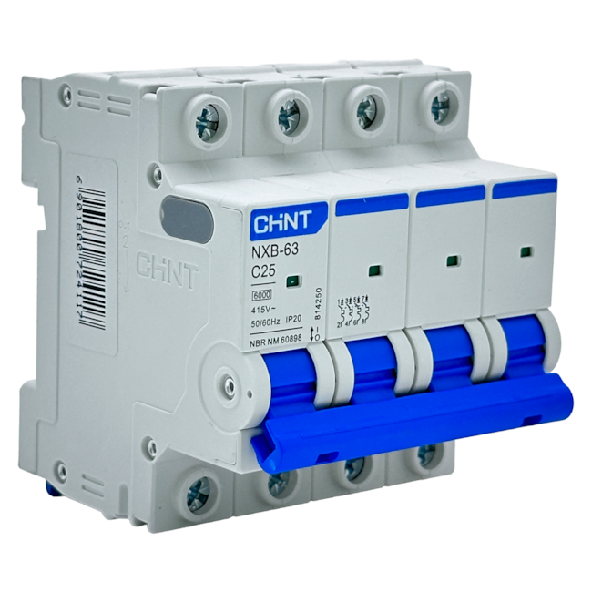 Mini Disjuntor Tetrapolar Chint NXB-63 4P Curva C 25A 6kA