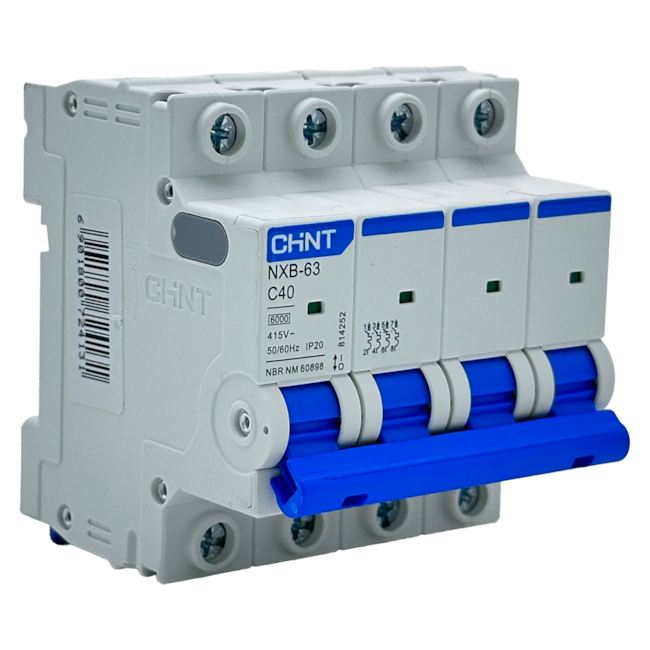 Mini Disjuntor Tetrapolar Chint NXB-63 4P Curva C 40A 6kA Mini Disjuntor Tetrapolar Chint NXB-63 4P Curva C 40A 6kA