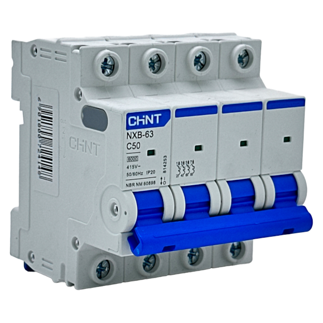 Mini Disjuntor Tetrapolar Chint NXB-63 4P Curva C 50A 6kA Mini Disjuntor Tetrapolar Chint NXB-63 4P Curva C 50A 6kA