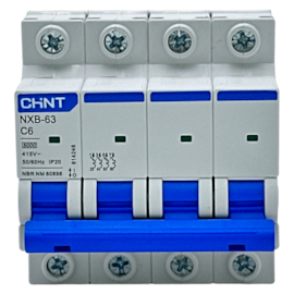Mini Disjuntor Tetrapolar Chint NXB-63 4P Curva C 6A 6kA