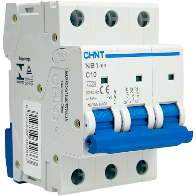 Mini Disjuntor Tripolar Chint 10A NB1-63 3P C10 6kA DB Mini Disjuntor Tripolar Chint 10A NB1-63 3P C10 6kA DB