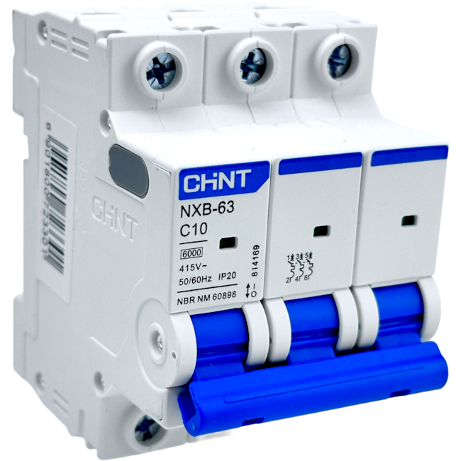 Mini Disjuntor Tripolar Chint 10A NXB-63 3P C10 6KA Mini Disjuntor Tripolar Chint 10A NXB-63 3P C10 6KA