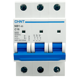 Mini Disjuntor Tripolar Chint 16A NB1-63 3P C16 6kA DB