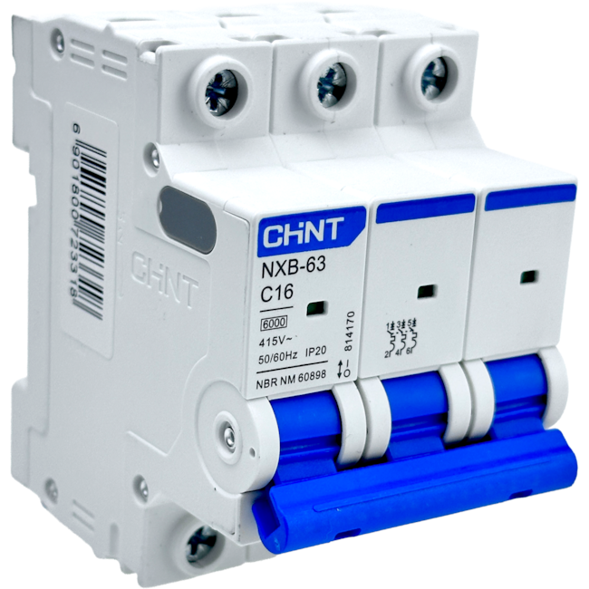 Mini Disjuntor Tripolar Chint 16A NXB-63 3P C16 6KA Mini Disjuntor Tripolar Chint 16A NXB-63 3P C16 6KA
