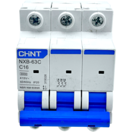 Mini Disjuntor Tripolar Chint 16A NXB-63C 3P C16 3KA