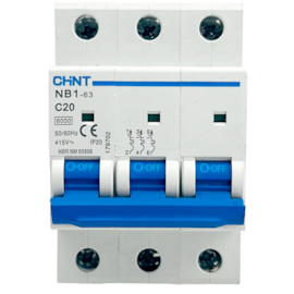Mini Disjuntor Tripolar Chint 20A NB1-63 3P C20 6kA DB