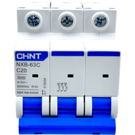 Mini Disjuntor Tripolar Chint 20A NXB-63C 3P C20 3KA
