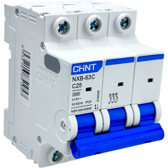 Mini Disjuntor Tripolar Chint 25A NXB-63C 3P C25 3KA Mini Disjuntor Tripolar Chint 25A NXB-63C 3P C25 3KA