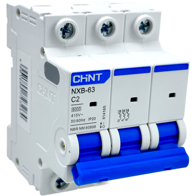 Mini Disjuntor Tripolar Chint 2A NXB-63 3P C2 6KA Mini Disjuntor Tripolar Chint 2A NXB-63 3P C2 6KA