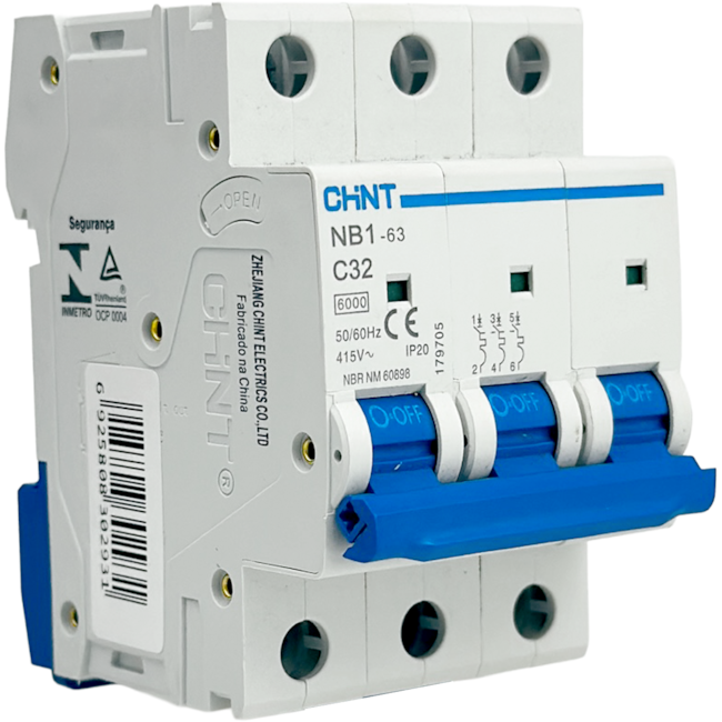 Mini Disjuntor Tripolar Chint 32A NB1-63 3P C32 6kA DB