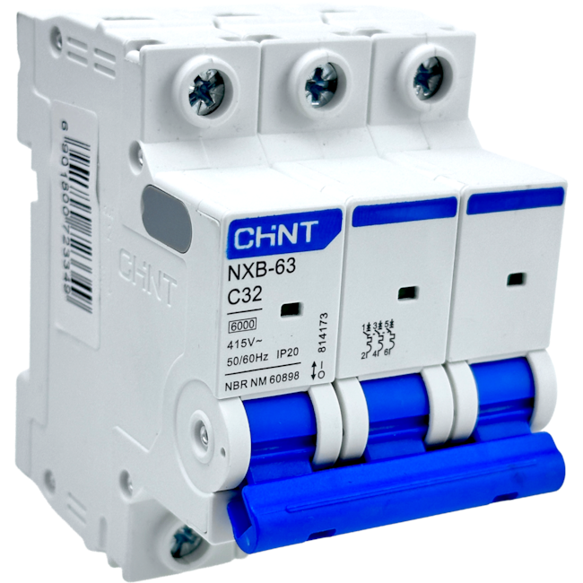 Mini Disjuntor Tripolar Chint 32A NXB-63 3P C32 6KA Mini Disjuntor Tripolar Chint 32A NXB-63 3P C32 6KA