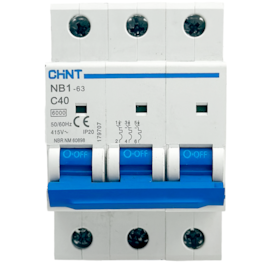 Mini Disjuntor Tripolar Chint 40A NB1-63 3P C40 6kA DB Mini Disjuntor Tripolar Chint 40A NB1-63 3P C40 6kA DB