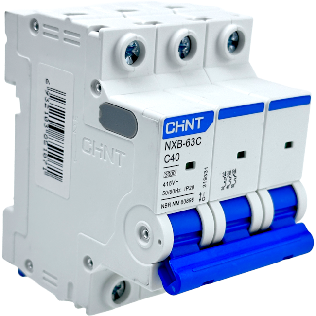Mini Disjuntor Tripolar Chint 40A NXB-63C 3P C40 3KA Mini Disjuntor Tripolar Chint 40A NXB-63C 3P C40 3KA