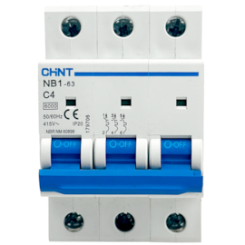 Mini Disjuntor Tripolar Chint 4A NB1-63 3P C4 6kA DB Mini Disjuntor Tripolar Chint 4A NB1-63 3P C4 6kA DB