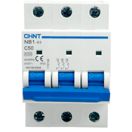 Mini Disjuntor Tripolar Chint 50A NB1-63 3P C50 6kA DB Mini Disjuntor Tripolar Chint 50A NB1-63 3P C50 6kA DB