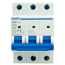 Mini Disjuntor Tripolar Chint 63A NB1-63 3P C63 6kA DB Mini Disjuntor Tripolar Chint 63A NB1-63 3P C63 6kA DB