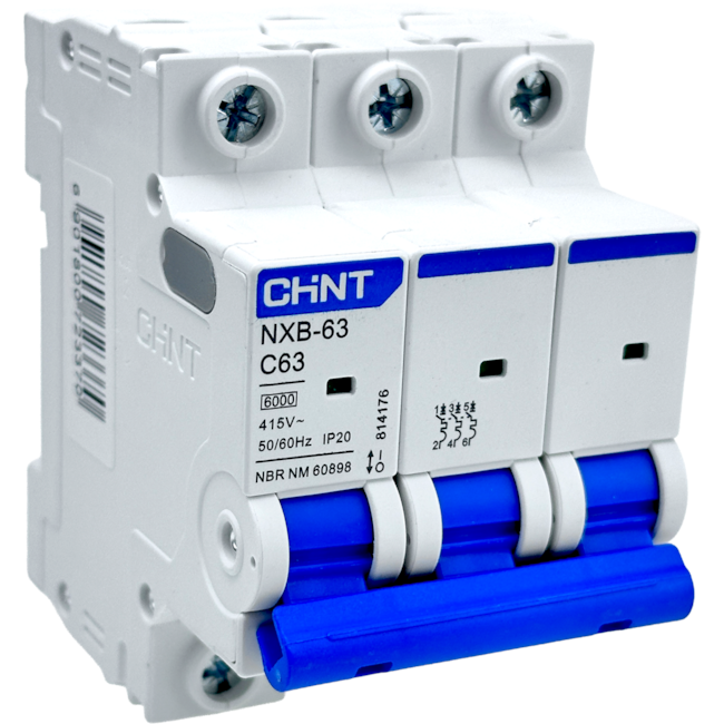 Mini Disjuntor Tripolar Chint 63A NXB-63 3P C63 6KA
