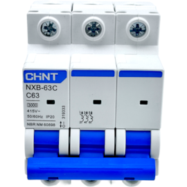 Mini Disjuntor Tripolar Chint 63A NXB-63C 3P C63 3KA