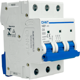 Mini Disjuntor Tripolar Chint 6A NB1-63 3P C6 6kA DB Mini Disjuntor Tripolar Chint 6A NB1-63 3P C6 6kA DB