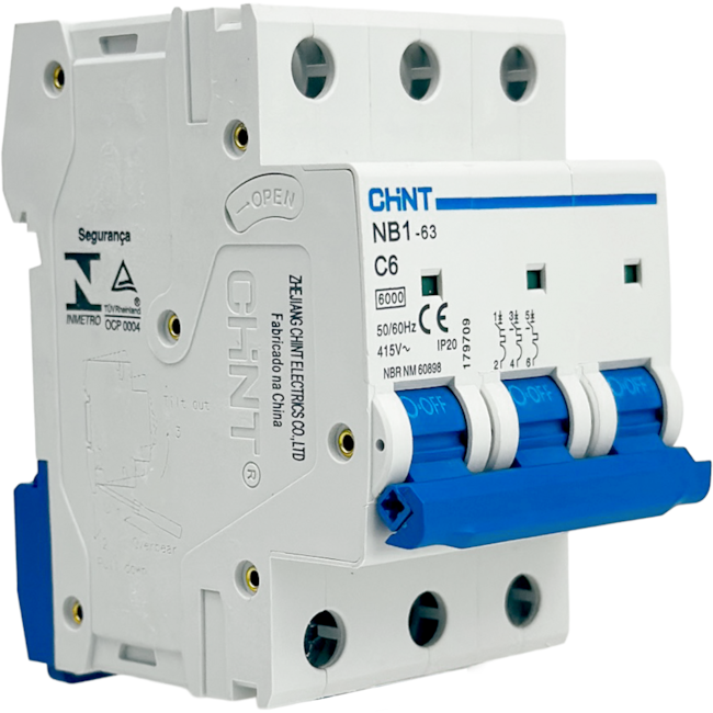 Mini Disjuntor Tripolar Chint 6A NB1-63 3P C6 6kA DB